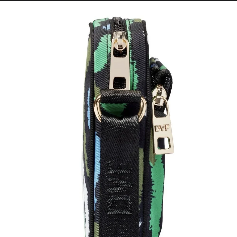 New Diane Von Furstenberg DVF Disco Zebra Green Utility Crossbody Bag.